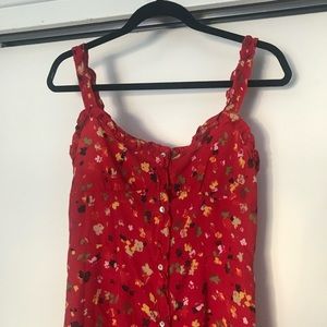 Red Floral Midi Dress